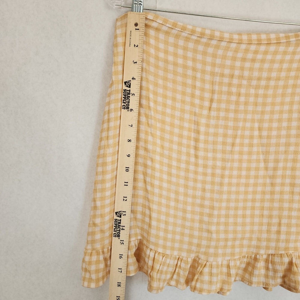 Yellow Gingham Ruffled Mini Skirt by Aubrey Size L Cottagecore Spring Preppy - Picture 10 of 11
